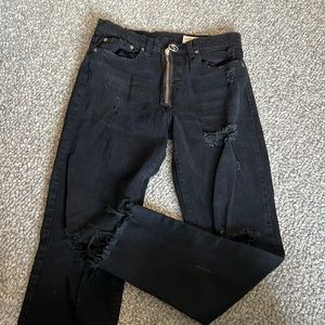 Pistola Black Jeans with Rips and Front Zipper, Size 27